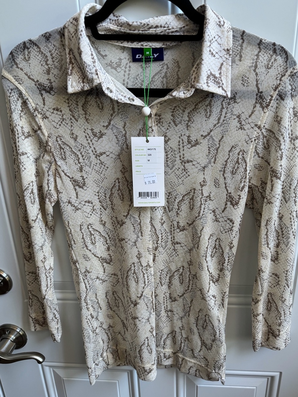 NWT Beige Snake-Print Long Sleeve Polo Top